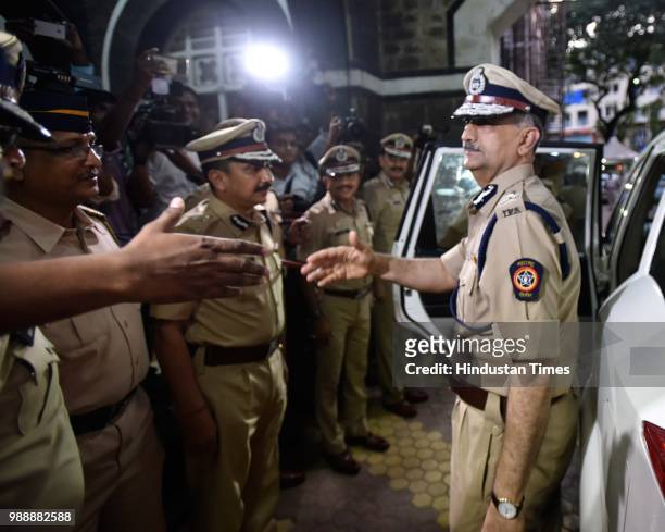 Mumbais new police chief Subodh Jaiswal sees off Padsalgikar, who took over as the new Maharashtra DGP, at Commissioner of Police office, on June 30,...