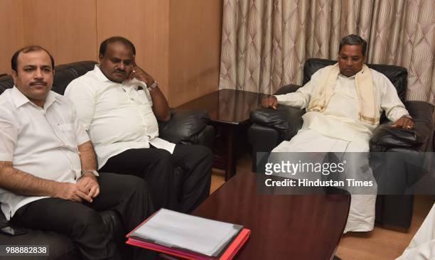 Chief Minister of Karnataka, H D Kumaraswamy and Janata Dal leader Danish Ali along with the former chief minister and the chairman of the...