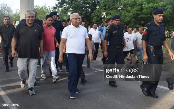 Chief Minister of Haryana Manohar Lal Khattar during a Raahgiri Day, an event organised by MCG at Sector 55 Golf Course Road, in Gurugram, India on...