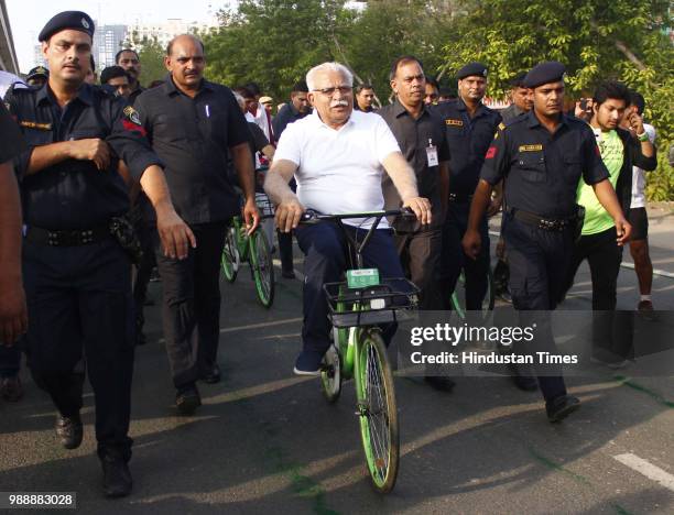 Chief Minister of Haryana Manohar Lal Khattar during a Raahgiri Day, an event organised by MCG at Sector 55 Golf Course Road, in Gurugram, India on...