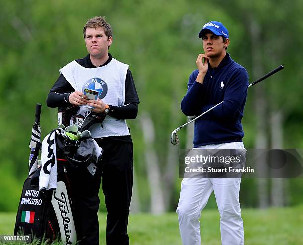 Matteo Manassero of Italy and caddie on the 14th hole during the first round of the BMW Italian Open at Royal Park I Roveri on May 6, 2010 in Turin,...