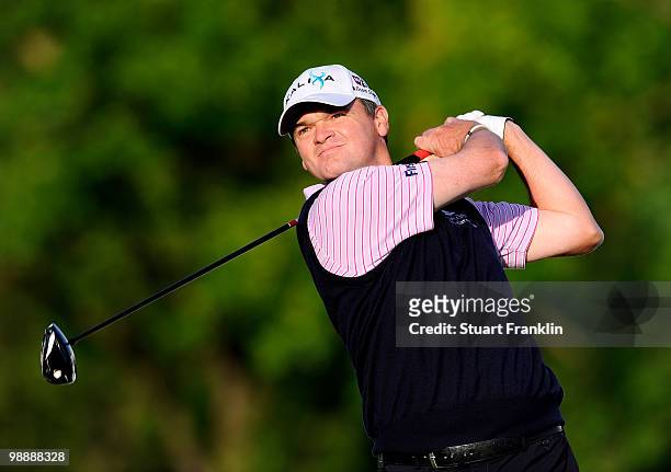 Paul Lawrie of Scotland plays his tee shot on the 17th hole during the first round of the BMW Italian Open at Royal Park I Roveri on May 6, 2010 in...