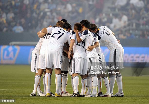 The Los Angeles Galaxy huddle before the game against the Philadelphia Union during at the Home Depot Center on May 1, 2010 in Carson, California.