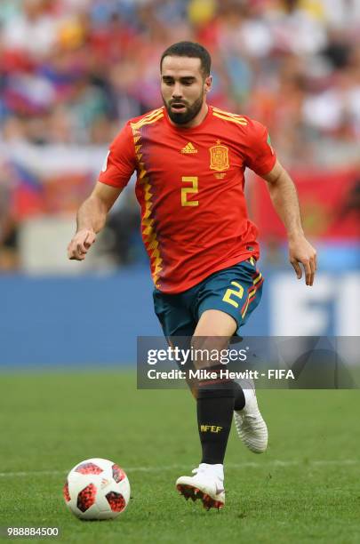 Dani Carvajal of Spain in action during the 2018 FIFA World Cup Russia Round of 16 match between Spain and Russia at Luzhniki Stadium on July 1, 2018...