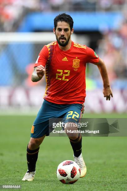 Isco of Spain controls the ball during the 2018 FIFA World Cup Russia Round of 16 match between Spain and Russia at Luzhniki Stadium on July 1, 2018...