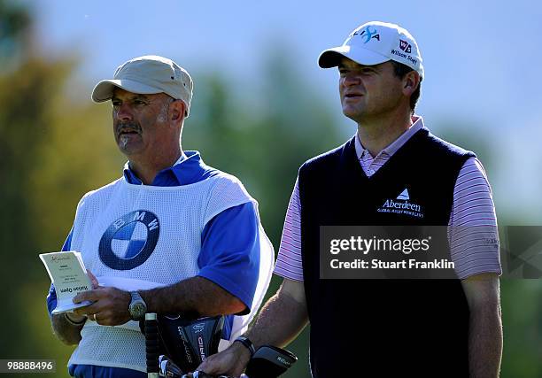 Paul Lawrie of Scotland and caddie Andy Forsyth on the 11th hole during the first round of the BMW Italian Open at Royal Park I Roveri on May 6, 2010...
