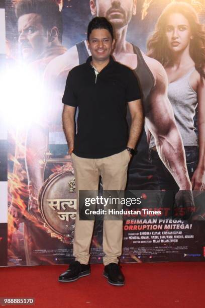 Producer Bhushan Kumar during the trailer launch of a movie Satyamev Jayate at PVR ECS, Andheri, on June 28, 2018 in Mumbai, India. The film is...