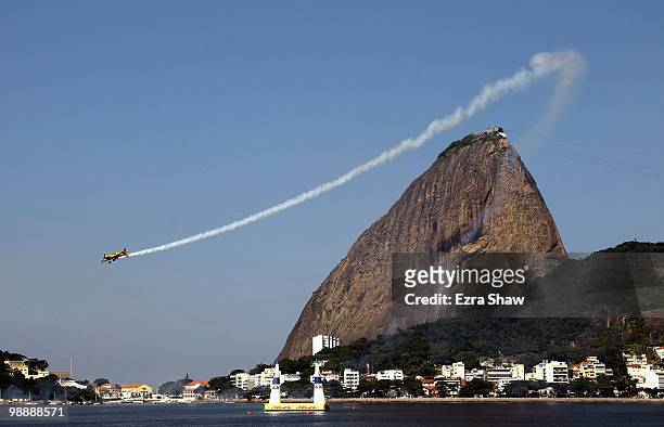 Nigel Lamb of Great Britain in action during the Red Bull Air Race Training Day on May 6, 2010 in Rio de Janeiro, Brazil.