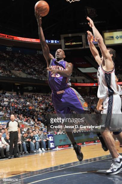 Jason Richardson of the Phoenix Suns puts a shot up against the New Jersey Nets during the game on March 31, 2010 at the Izod Center in East...