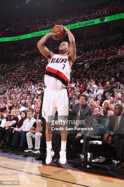 Brandon Roy of the Portland Trail Blazers shoots against the Phoenix Suns in Game Six of the Western Conference Quarterfinals during the 2010 NBA...