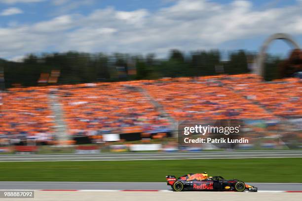 Max Verstappen of the Netherlands driving the Aston Martin Red Bull Racing RB14 TAG Heuer on track during the Formula One Grand Prix of Austria at...