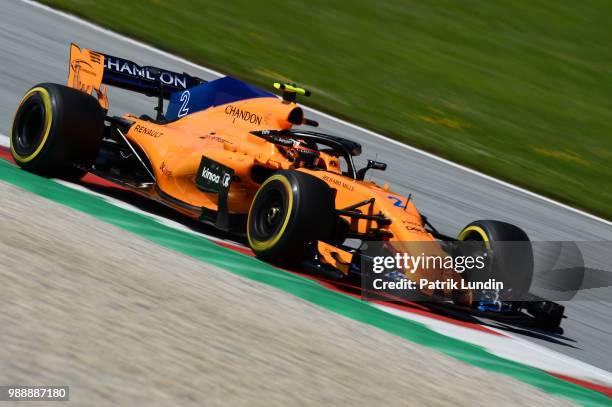 Stoffel Vandoorne of Belgium driving the McLaren F1 Team MCL33 Renault on track during the Formula One Grand Prix of Austria at Red Bull Ring on July...