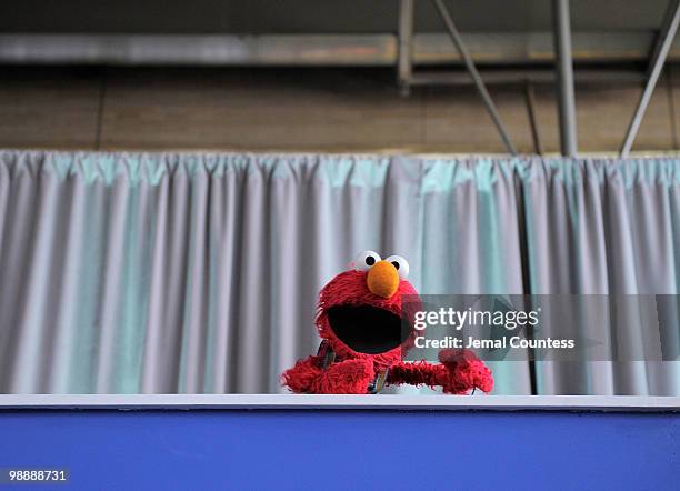 Sesame Street resident Elmo addresses the crowd at the screening of "Families Stand Together: Feeling Secure in Tough Times" at the Children's Aid...