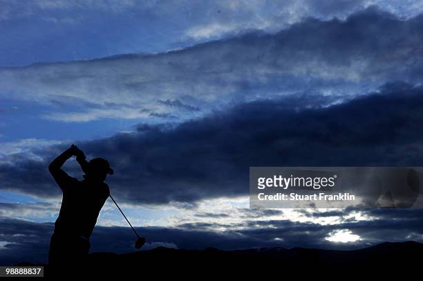 Soren Kjeldsen of Denmark plays his tee shot on the 17th hole during the first round of the BMW Italian Open at Royal Park I Roveri on May 6, 2010 in...