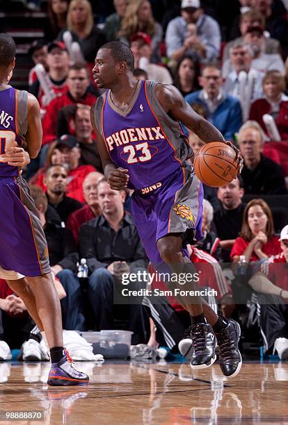 Jason Richardson of the Phoenix Suns dribbles against the Portland Trail Blazers in Game Six of the Western Conference Quarterfinals during the 2010...