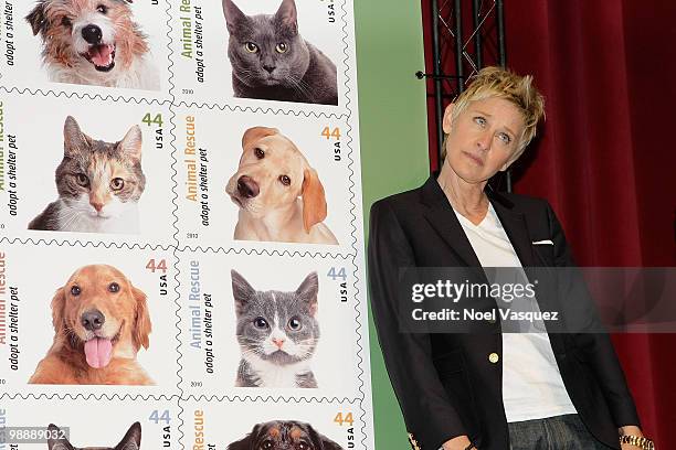 Ellen DeGeneres attends the "Animal Recues: Adopt A Shelter Pet" commemorative stamp ceremony at Academy of Television Arts & Sciences on April 30,...
