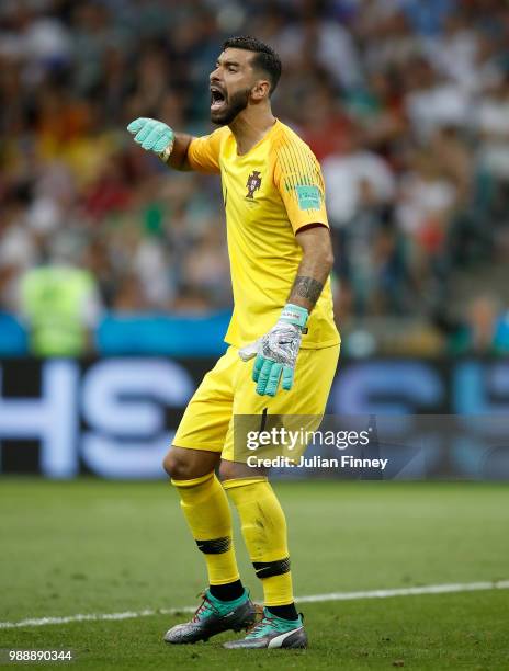Goalkeeper Rui Patricio of Portugal shouts instructions during the 2018 FIFA World Cup Russia Round of 16 match between Uruguay and Portugal at Fisht...
