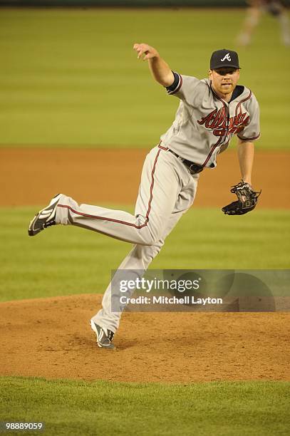 Tommy Hanson of the Atlanta Braves pitches during a baseball game against the Washington Nationals on May 5, 2010 at Nationals Park in Washington,...