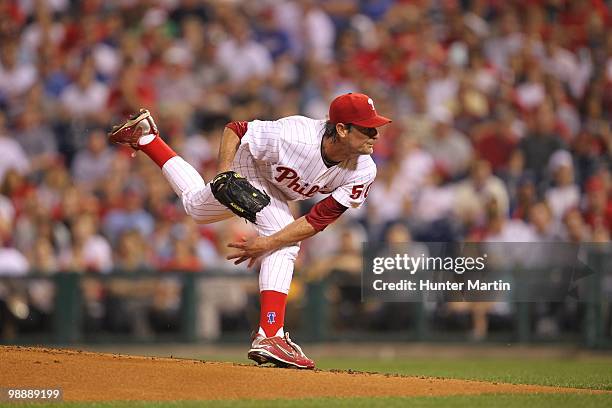 Starting pitcher Jamie Moyer of the Philadelphia Phillies delivers a pitch during a game against the New York Mets at Citizens Bank Park on May 2,...