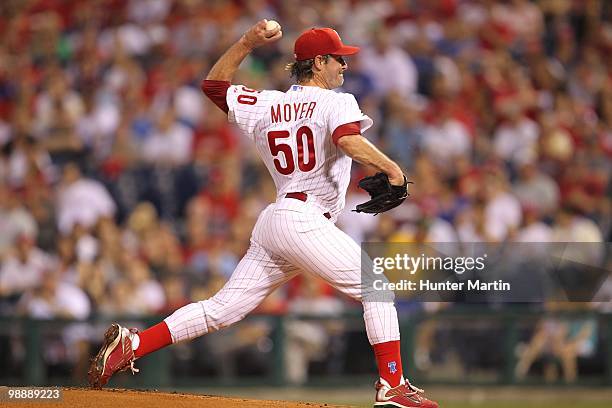 Starting pitcher Jamie Moyer of the Philadelphia Phillies delivers a pitch during a game against the New York Mets at Citizens Bank Park on May 2,...