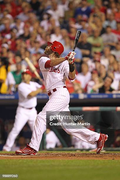 Right fielder Jayson Werth of the Philadelphia Phillies swings at a pitch during a game against the New York Mets at Citizens Bank Park on May 2,...