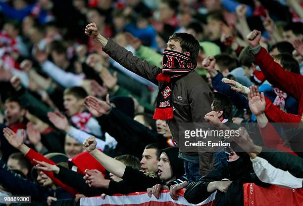 Fans of FC Spartak Moscow during the Russian Football League Championship match between FC Spartak Moscow and FC Anzhi Makhachkala at the Luzhniki...