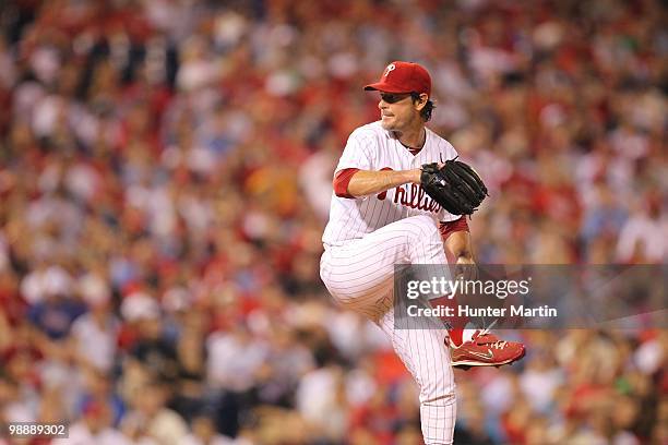 Starting pitcher Jamie Moyer of the Philadelphia Phillies delivers a pitch during a game against the New York Mets at Citizens Bank Park on May 2,...