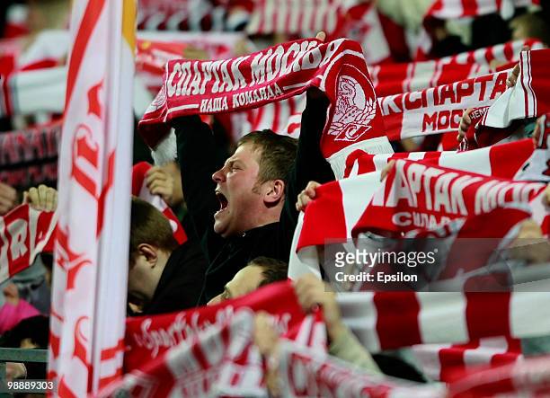Fans of FC Spartak Moscow during the Russian Football League Championship match between FC Spartak Moscow and FC Anzhi Makhachkala at the Luzhniki...