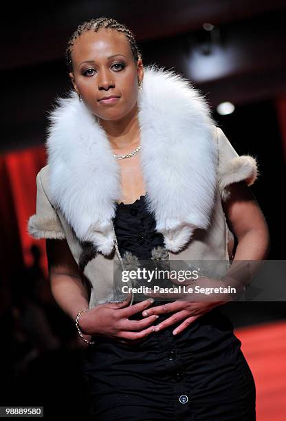 Model of the association "Tissons la Solidarite" walks down the runway at Docks en Seine on May 6, 2010 in Paris, France. Christian Lacroix sponsored...