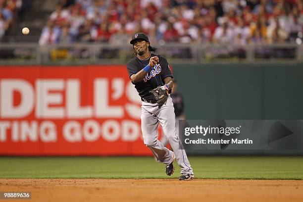 Shortstop Jose Reyes of the New York Mets throws to first base during a game against the Philadelphia Phillies at Citizens Bank Park on May 2, 2010...