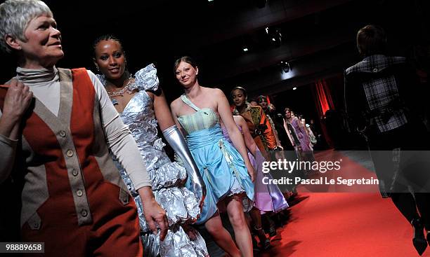 Models of the association "Tissons la Solidarite" walks down the runway at Docks en Seine on May 6, 2010 in Paris, France. Christian Lacroix...