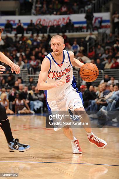 Steve Blake of the Los Angeles Clippers dribble drives to the basket against the Utah Jazz during the game on March 1, 2010 at Staples Center in Los...