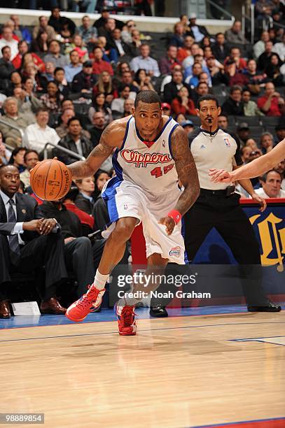 Rasual Butler of the Los Angeles Clippers dribble drives to the basket against the Utah Jazz during the game on March 1, 2010 at Staples Center in...