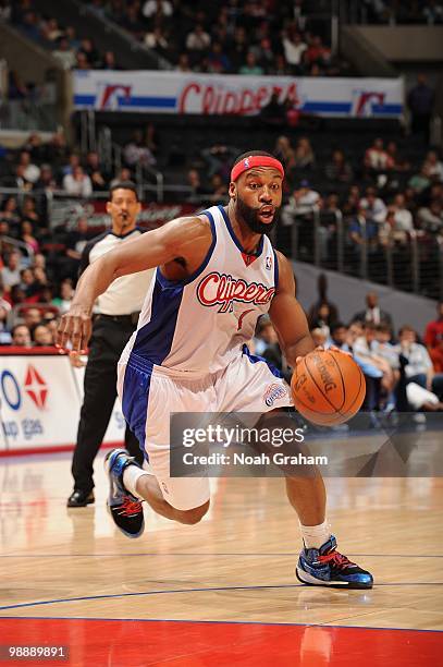 Baron Davis of the Los Angeles Clippers dribble drives to the basket against the Utah Jazz during the game on March 1, 2010 at Staples Center in Los...