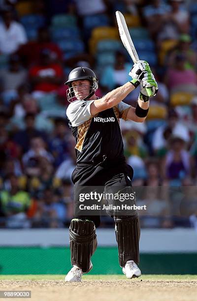 Scott Styris of New Zealand hits out during The ICC World Twenty20 Super Eight match between South Africa and New Zealand played at The Kensington...