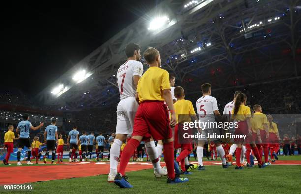 General view as players walk out before the 2018 FIFA World Cup Russia Round of 16 match between Uruguay and Portugal at Fisht Stadium on June 30,...