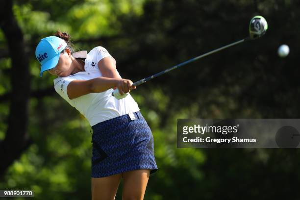 Jin Young Ko of Korea hits her drive on the second hole during the final round of the 2018 KPMG PGA Championship at Kemper Lakes Golf Club on July 1,...