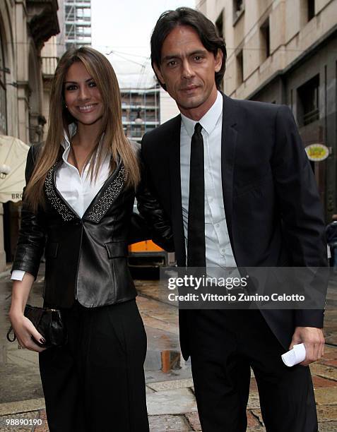 Alessia Ventura and Filippo Inzaghi arrive at Mondadori Multicenter for the 300 Gol Book Launch on May 6, 2010 in Milan, Italy.