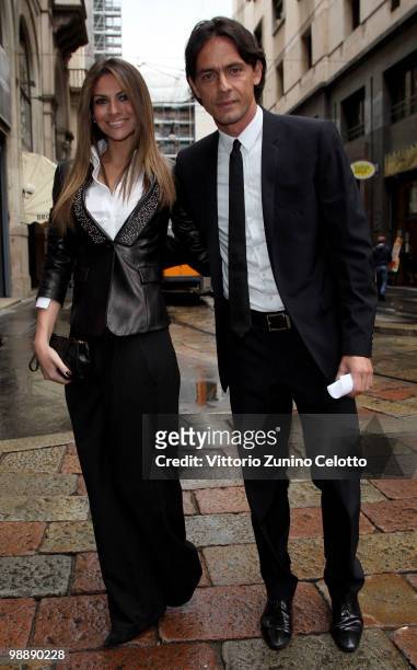 Alessia Ventura and Filippo Inzaghi arrive at Mondadori Multicenter for the 300 Gol Book Launch on May 6, 2010 in Milan, Italy.