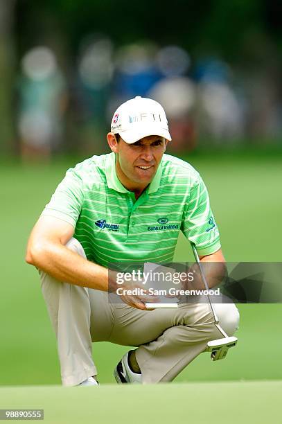 Padraig Harrington of Ireland looks at his yardage book on the sixth green during the first round of THE PLAYERS Championship held at THE PLAYERS...