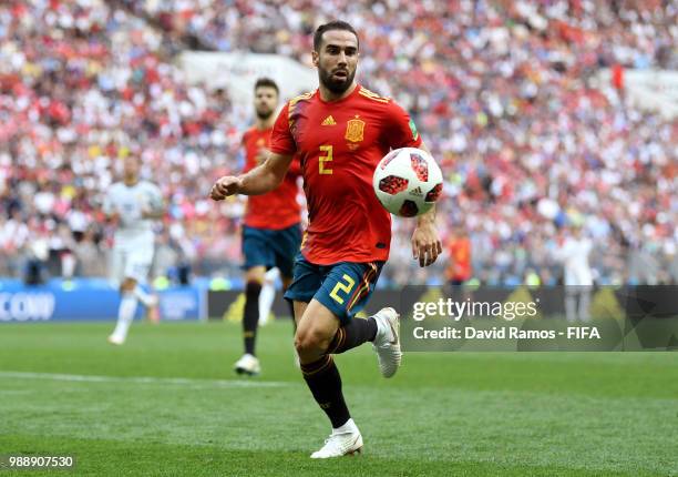 Dani Carvajal of Spain chases the ball during the 2018 FIFA World Cup Russia Round of 16 match between Spain and Russia at Luzhniki Stadium on July...