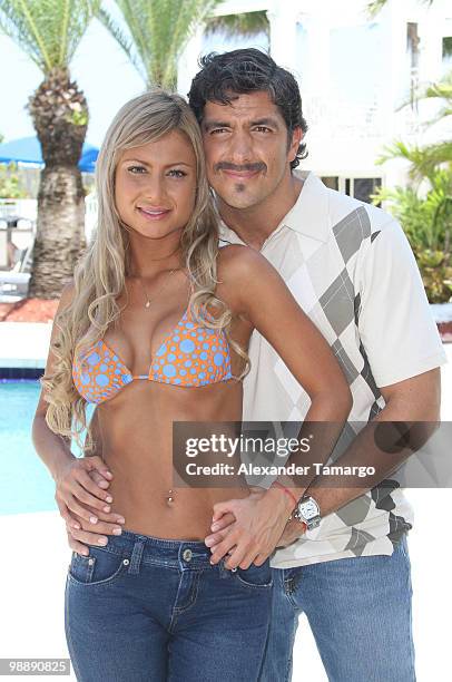 Alejandra Pinzon and Paulo Cesar Quevedo are seen on the set of "Hotel South Beach Caliente" on May 6, 2010 in Miami Beach, Florida.