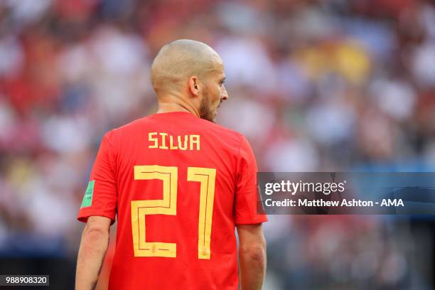 David Silva of Spain looks on during the 2018 FIFA World Cup Russia Round of 16 match between Spain and Russia at Luzhniki Stadium on July 1, 2018 in...