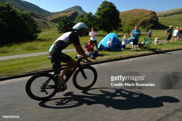 Yvan Jarrige of France competes in the bike leg inside Holyrood Park during the IRONMAN 70.3 Edinburgh Triathlon on July 1, 2018 in Edinburgh,...