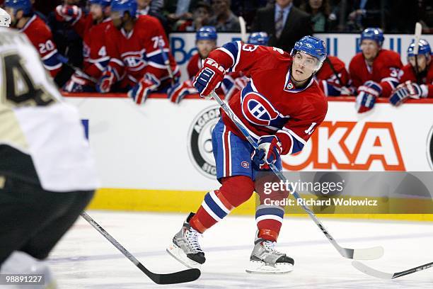 Mike Cammalleri of the Montreal Canadiens skates in Game Three of the Eastern Conference Semifinals against the Pittsburgh Penguins during the 2010...
