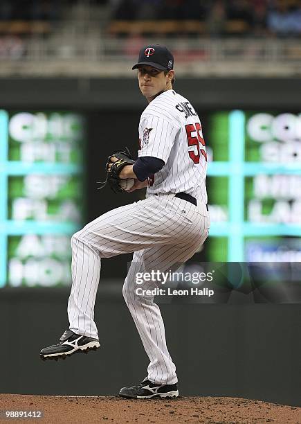 Kevin Slowey of the Minnesota Twins pitches in the second inning during the game against the Detroit Tigers on May 5, 2010 at Target Field in...