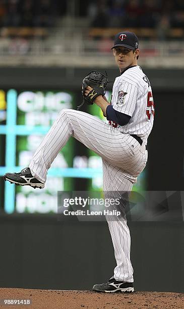 Kevin Slowey of the Minnesota Twins pitches in the second inning during the game against the Detroit Tigers on May 5, 2010 at Target Field in...