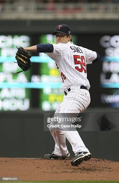 Kevin Slowey of the Minnesota Twins pitches in the second inning during the game against the Detroit Tigers on May 5, 2010 at Target Field in...