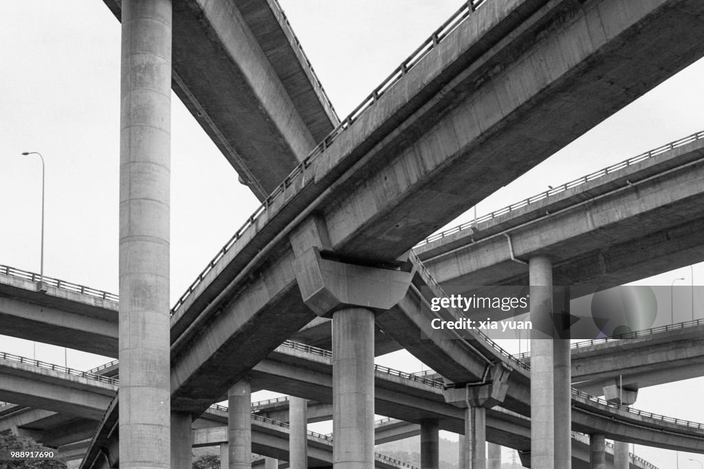 Curved flyovers and multilane highways in Chongqing,China