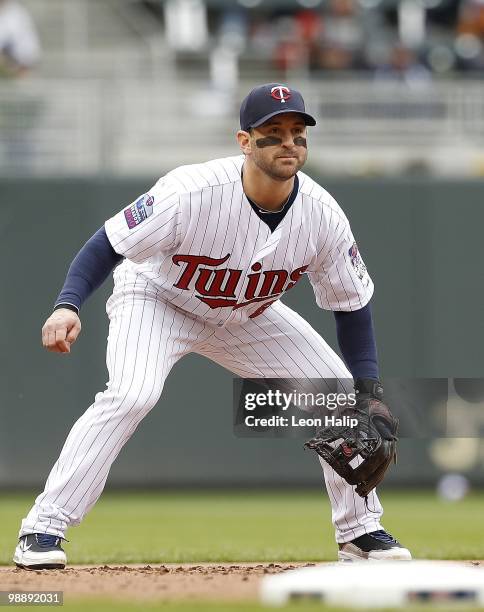 Nick Punto of the Minnesota Twins during the eighth inning of the game against the Detroit Tigers on May 5, 2010 at Target Field in Minneapolis,...